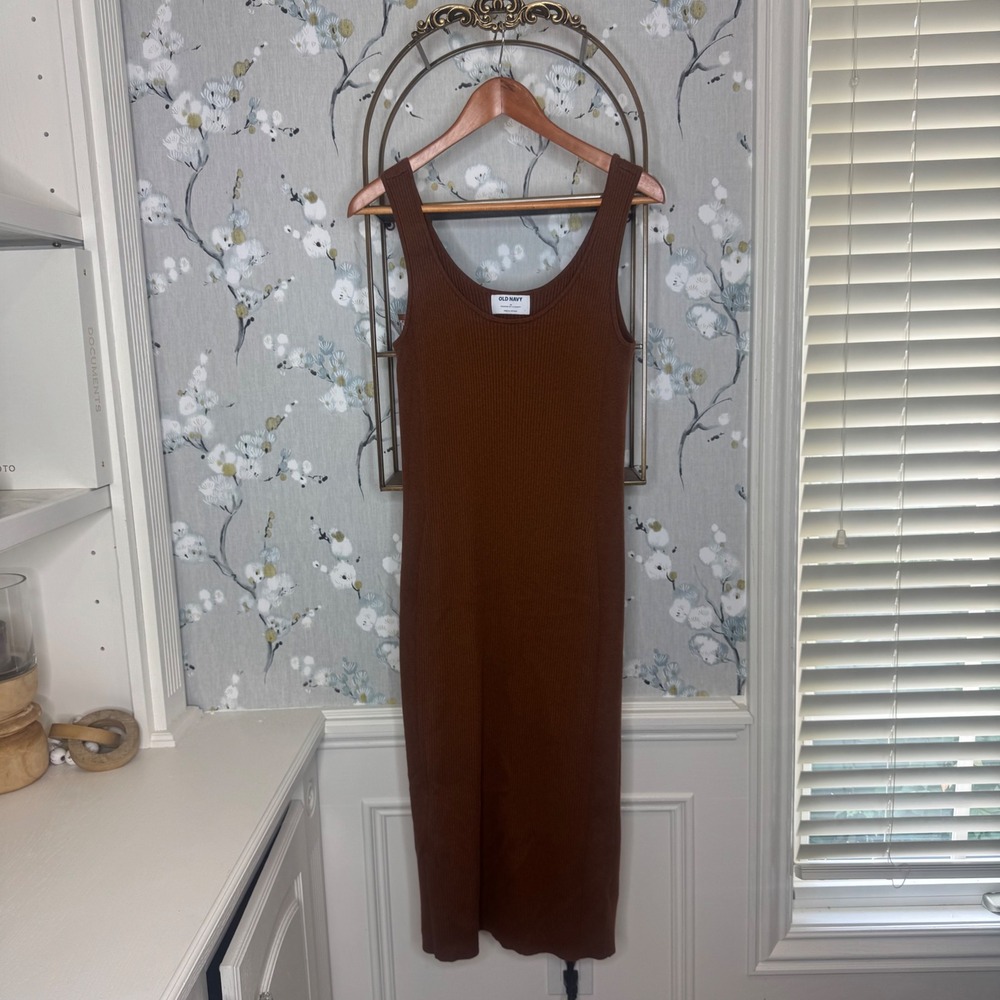 Old Navy Brown Ribbed Knit Sleeveless Scoop Neck Midi Dress Medium